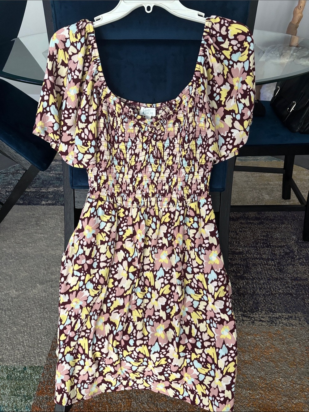 Market & Spruce Floral Mini Dress in Brown, Pink, Yellow, Blue